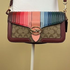 Coach Georgie shoulder Bag In Signature Canvas  With Rainbow Linear Quilting